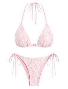 lot 20127 image: ZAFUL Womens Triangle Bikini Set Crochet Halter Sexy Two Piece Swimsuit Small