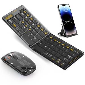 lot 20130 image: Foldable & Folding Wireless Keyboard Set Combo for iPad, Transparent Bluetooth Typepad & Mouse, Compatible with iOS, Windows, Android, Smartphones, Laptops, etc.