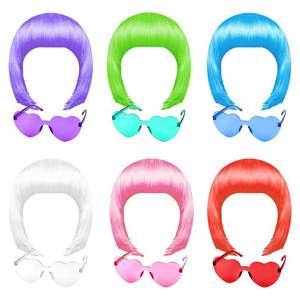 lot 20137 image: MIAHART 6 Pcs Short Bob Wigs and 6 Pcs Sunglasses Set, 6 Colors