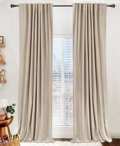 lot 20141 image: Linen Textured Total Blackout Curtains for Bedroom 96 Inches Long, Oatmeal
