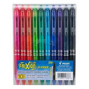 lot 20143 image: PILOT FriXion Clicker Gel Ink Pens 0.7mm, Assorted Colors, 10-Pack