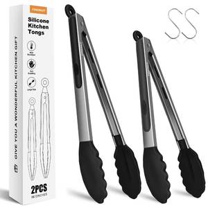 lot 20151 image: FINENUT Stainless Steel&Silicone Food Tongs Set of 2 (912 Inch)-BPA-Free&Non-Toxic Heat Resistant Non-Scratch BBQ&Cooking Tools,Strong Grip Locking for Grilling,Air Fryer,Salad,Dishwasher Safe