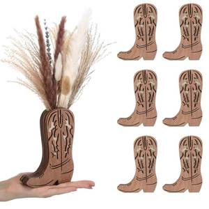 lot 20160 image: LemonRoad 6 Pcs Wooden Cowboy Boot Vase, Classic, Brown