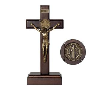 lot 20171 image: KUXBET Wood Standing Cross 5inch Small Crucifix- Jesus Christ Wall Hanging Cross Crucifix for Table or Wall Home Decoration
