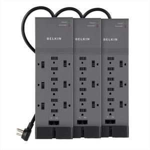 lot 20172 image: Belkin 12-Outlet Surge Protector Power Strip w 12 AC Outlets & 8ft Flat Plug, UL-Listed Heavy-Duty Extension Cord for Home, Office, Travel, Computer, Laptop, Charger - 3,940 Joules of Protection -...