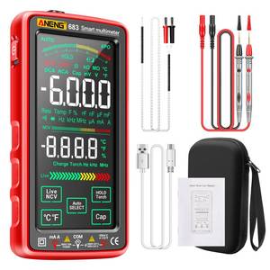 lot 20173 image: Smart Multimeter, Digital Multimeter Tester with Touch Screen 6000 Counts Auto Ranging Rechargeable A Reverse Display NCV Tester with Flashlight for Electricians, DIY (Red)