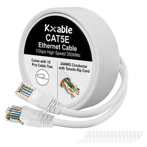 lot 20252 image: Cat5e Ethernet Cable 100 FT, Long Cat 5e Internet Cable, White Snagless Patch Cord, Flexible, Network, LAN, PoE, Standard RJ45 Connector for PC, Server, Router, Modem, TV, PS5 - with 15 Cable Ties