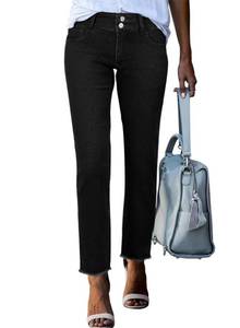 lot 20254 image: Sidefeel Womens High Waisted Straight Leg Jeans Denim Pants Black Size 14