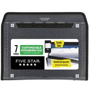 lot 20273 image: Five Star Expanding File Organizer  Study App, 7-Pocket Accordian File Organizer, Zipper Closure, Holds 8-12 x 11 Paper, Black (72709)