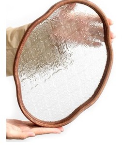 lot 4003 image: Glass Serving Tray with The Crabapple Pattern Glass and Walnut for Kitchen Countertop Home Decor for Coffee Table