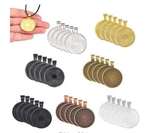 lot 8212 image: 70 Pieces Round Bezel Pendant Trays for Jewelry Making, BetterJonny 1 inch25 mm Metal Alloy Cabochon Round Dome Pendant Tray Bezel Blanks Setting Cabochon Blank Base for DIY Jewelry Making