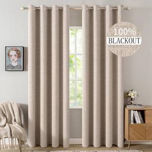 lot 1730 image: MIULEE 100% Blackout Linen Curtains for Bedroom 52x84 Inches Natural Beige
