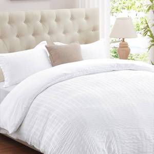 lot 1733 image: Cozyide White Duvet Cover Queen Size, Soft 3-Piece Seersucker Queen Duvet Cover Set, All Seasons Bedding Set with Zipper Closure and Corner Ties(90x90, 2 Pillow Cases 20x26)