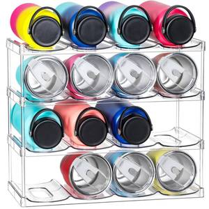 lot 1735 image: LARGER Compartment - 4 Tier Stackable Water Bottle Organizer Holder - for Stanley 40oz & Others Large Tumbler - Clear Wine Rack, 16 Cup Bottle Holder for Cabinet Home Countertop Fridge Pantry Shelf