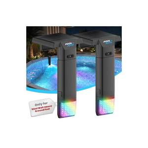 lot 1739 image: POOLJOYO Solar Pool Lights Only for Steel Wall Above Ground Pools, 5.2-10 in Top Rail Remote Control, Brighter 3-Sided 180° Underwater Glow, 10 Colors 4 Modes, IP68 Waterproof ��2 Pack��