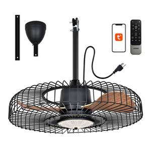 lot 1759 image: Orison Outdoor Ceiling Fans with Lights for Patio, 24 Weatherproof Ceiling Fan, Gazebo Fan Remote & APP Control, 3CCT Dimmable,Caged Plug in Ceiling Fan with Hanging Hook for Pergola Porch Canopy