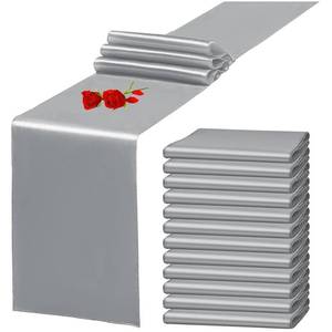 lot 1762 image: 12 Pack Grey Satin Table Runner 12 x 108 Inch Long Premium Table Runners for Wedding Party Events Decoration, Birthday Parties, Banquets Decorations, Graduations, Engagements