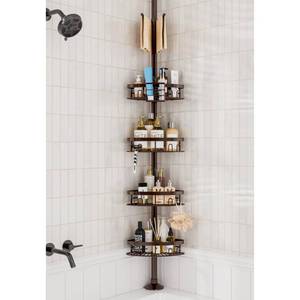 lot 1763 image: Rustproof Shower Corner Caddy Shelf for Bathroom Tension Pole Organizer with 4 Baskets for Bathtub Shampoo Storage from 23.6 to 114.5 Inch with Towel Bar (Bronze)