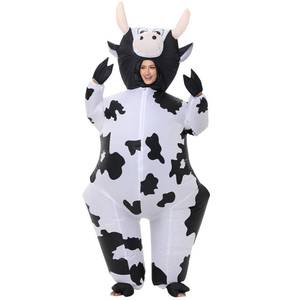 lot 1769 image: MROMT Inflatable Cow Costume Adult Animal Halloween Inflatable Costume Christmas Cow Blow Up Suit for Women Cosplay (White, Large4.9ft to 6.2ft (1.5m to1.9m))