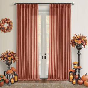 lot 1770 image: Extra Long Terracotta Pleated Linen Curtains 120 Inches Long Firebrick