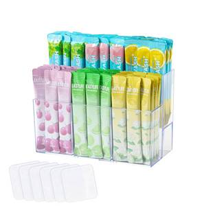 lot 1773 image: CLUQMEIK 2-Tier Drink Packet Organizer, Acrylic Drink Water Flavor Packet Holder with Square Adhesive Stickers, 6-Compartment Tea Bag Organizer Sugar Packet Holder for Coffee Bar Cabinet Countertop
