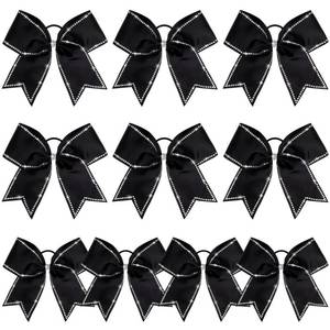 lot 2237 image: DEEKA 10 PCS 8 Rhinestones Large Cheer Hair Bows Glitter Cheer Ponytail Holder Handmade for Teen Girls Softball Cheerleader Sports -Black