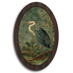 lot 2242 image: Feronty Vintage Blue Heron Framed Wall Art Decor, Sea Bird Oval Wall Hanging, Coastal Nature Wildlife Animal Painting for Living Room Bedroom Home Decor 9x14.5 in