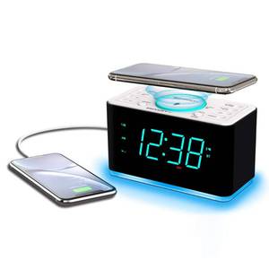 lot 2248 image: Emerson Smartset Wireless Charging Dual Alarm Clock Radio with PLL FM, 15 Watt Ultra Fast Qi, USB Port, Bluetooth, Easy-to-Read 1.4-Inch Cyan Night LED Display, ER100401