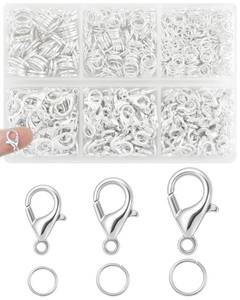 lot 2254 image: 900PCS FIVEIZERO Lobster Claw Clasps and Jump Rings Set - Silver Jewelry Clasps for Necklace, Bracelet, Keychains, and DIY Jewelry Making Supplies