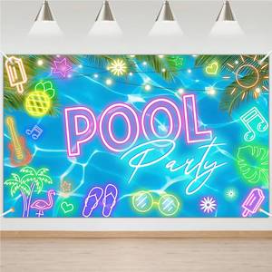 lot 2267 image: Avezano Summer Pool Party Backdrop Glow Swimming Pool Beach Party Decorations Summer Pool Party Banner for Birthday Baby Shower (70.8 x 43.3 inches)