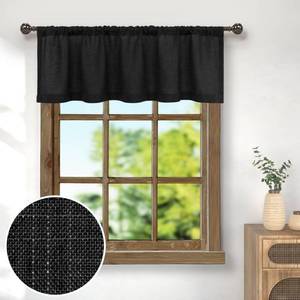 lot 2268 image: Pitalk Black Linen Window Valance for Kitchen 3 Inch Rod Pocket Semi Sheer Boho Modern Farmhouse Light Filtering Valance Curtain Topper for Bedroom Living Room Bathroom 18 Inch Length Halloween Decor