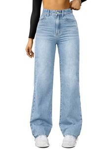 lot 2270 image: FUNUCA Straight Leg Jeans for Women,High Waisted Wide Leg Loose Microelastic Boyfriend Denim Pants A-Blue 34