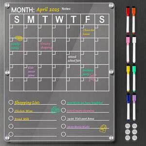 lot 2281 image: Large Acrylic Magnetic Calendar for Refrigerator, 2in1 Clear Fridge Calendar, Monthly Planning Board with to Do List, for Businees MeetingsGrocery List, 8 Color Markers -14.511.5
