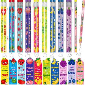 lot 2287 image: Ctosree 60 Sets Inspirational Pencils and Fruit Scented Bookmark Sets Positive Graphite Pencils Bulk Scratch and Sniff Book Marks Motivational Gifts for Kids Students Classroom Prizes Party Favors