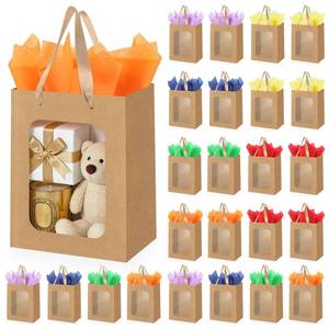 lot 2301 image: Ethhqu 24-Pack Brown Kraft Gift Bags with Clear Window and Handles
