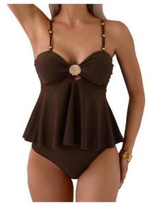 lot 2332 image: SweatyRocks Womens Y2K Cute Tankini High Waisted Two Piece Bathing Suit L