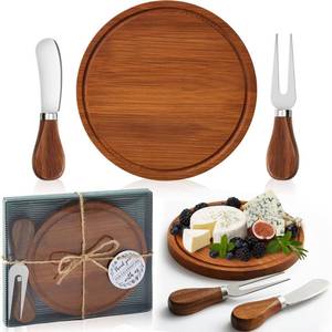 lot 2344 image: Maxcheck Mini Cheese Board Set Baby Shower Wedding Favors Round Bamboo