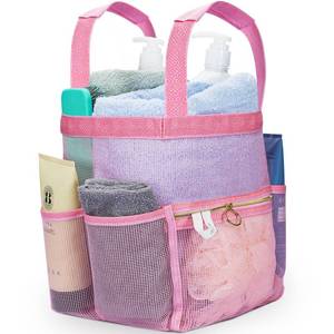 lot 2350 image: DV Lifestyle Mesh Shower Caddy Dorm, 7 Pockets & 1 with Zipper, Shower Tote with Padded Handles, Travel Portable, Shower Caddy College Room Essentials, Bathroom Shower Bag (Pink)