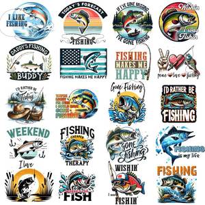 lot 2363 image: Wezdopu 20 Sheets Fishing Iron on Decals Fun Iron on Transfers for Tshirts Creative Clothing Decoration for DIY T-Shirt Jackets Backpacks
