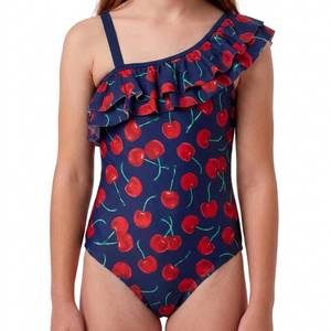 lot 2366 image: Kanu Surf Girls Morgan Floral Ruffle 1-Shoulder 1-Piece Swimsuit, Addie Navy, 14