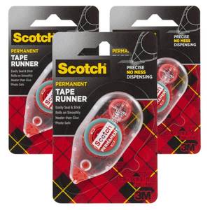 lot 2376 image: Scotch 6061 Scotch Double Sided Adhesive Roller Tape Runner, Permanent, Acid-Free, Photo-Safe Adhesive for Scrapbooking, Photo Mounting, and Crafts, 0.27 in x 26 ft per Roller, Pack of 3