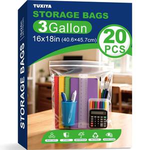 lot 2380 image: TUXIYA 20PACK 3 Gallon Large Zipper Bags for Storage 16 x 18 Storage Bags
