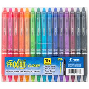 lot 2400 image: PILOT FriXion Clicker Gel Ink Pens 0.7mm, Assorted Colors, 15-Pack