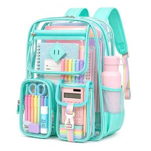 lot 2409 image: PIG PIG GIRL Clear Backpack for School,Heavy Duty PVC Transparent Bookbag for Girls Stadium Approved See Through Backpack for Women for College Work Travel Festival,Turquoise