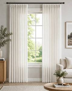 lot 2410 image: PONY DANCE White Linen Pinch Pleated Curtains 84 Inches Long for Bedroom, Back Tab Clip Ring Drapes for Living Room with Hooks, Natural Farmhouse Thick Sheer Curtains, 2 Panels, 40W � 84L, Off White