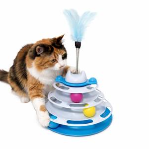 lot 2411 image: LoompaPets Tower of Tracks Cat Toy - 3 Level Track Tower with 6 Balls and Cat Tease, Interactive Kitten Toy for Indoor Enrichment (Blue)