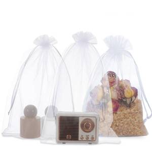 lot 2416 image: KALIONE 25 Pcs Drawstring Organza Bags, 8 x12 Inches Mesh Bags Drawstring, Mesh Gift Bags, Large Wedding Gift Gags, Party Favor Bags, Fruit Protection Bags, White Sheer Organza Bags