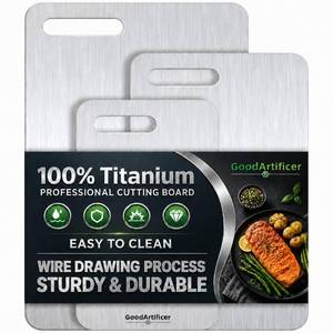 lot 2428 image: 100% Pure Titanium Cutting Board for Kitchen Double-Sided Non-Toxic Titanium Cutting Board with Handle, Dishwasher Safe Chopping Board for Meat, Vegetables & Fruits, Cutting Board Set in SML Sizes