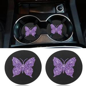 lot 2434 image: GAOLAOSY 2PCS Bling Butterfly Car Cup Holder Coaster (Purple)