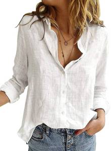 lot 2440 image: Astylish Women Henley Shirts Long Sleeve Tops, White, Small
